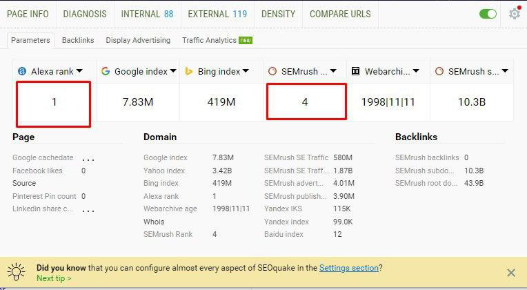 Seoquake kiểm tra thứ hạng website