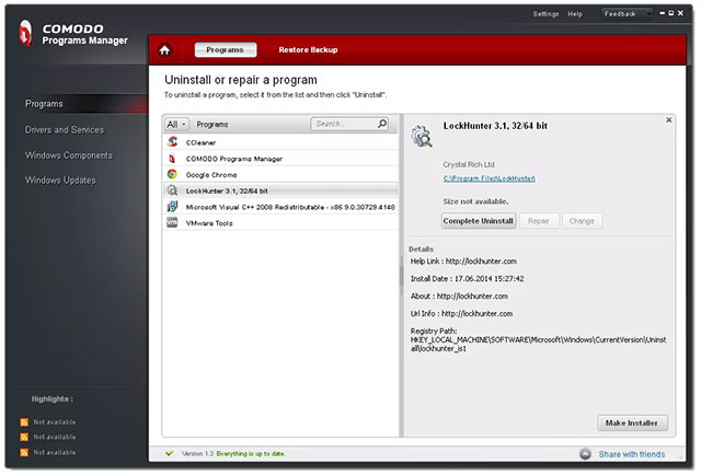 Phần mềm gỡ cài đặt Comodo Programs Manager