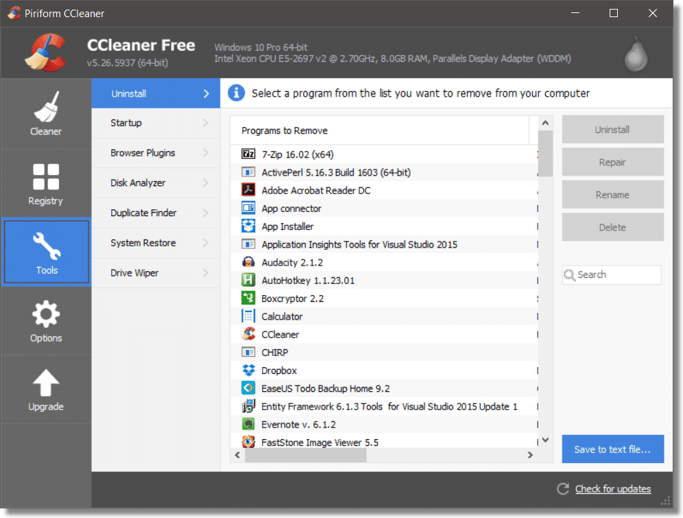 Phần mềm gỡ cài đặt CCleaner