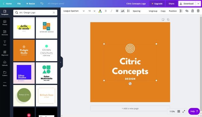 phần mềm thiết kế logo Canva